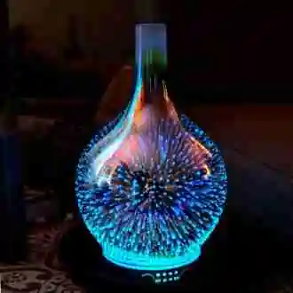 3D Glass Aromatherapy Diffuser (Dark Wood Base)